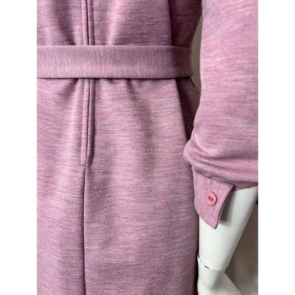 70s Bleeker Street Dress Size Large Pink Wide Collar Long Balloon Sleeve Belt - Picture 9 of 12